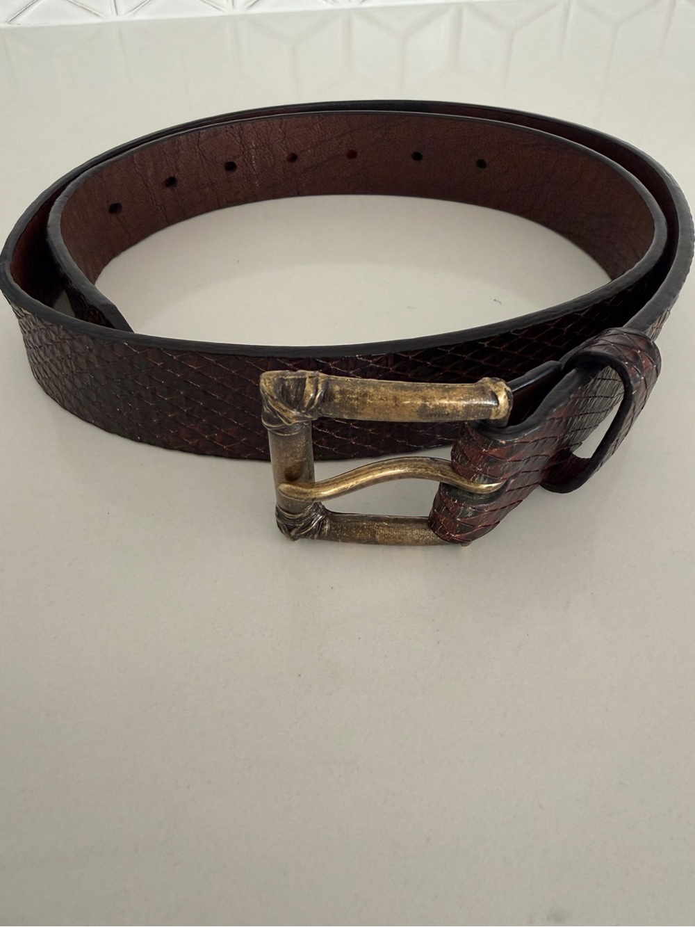 BILL LAVIN Leather Island Vintage Classics Belt Reptile Print Distressed Casual